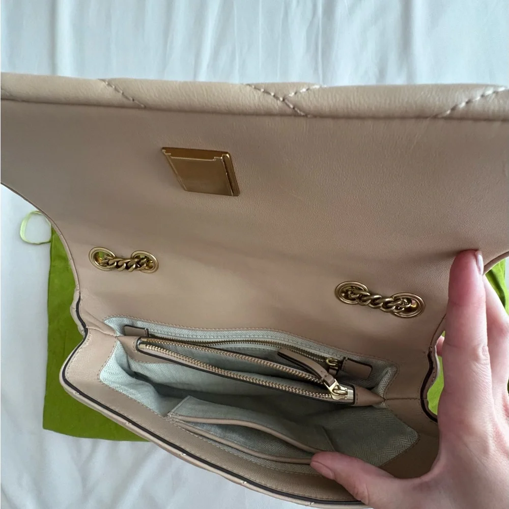 Tory Burch Blush Quilted Leather Shoulder Bag with Gold Chain